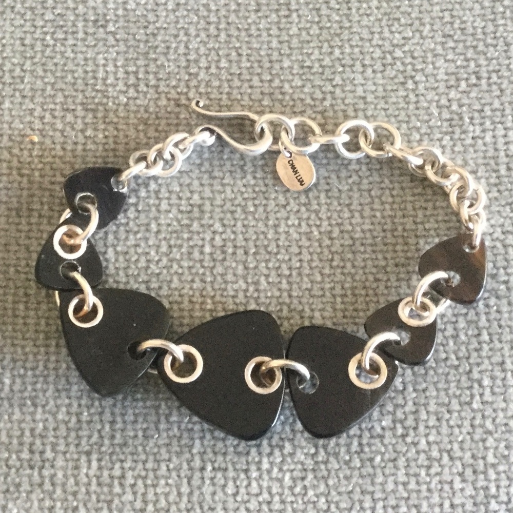 BRAND NEW Chan Luu 7” Adjustable Silver & Black Geometric Lucite Chain Bracelet